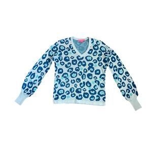 Lilly Pulitzer Jasmina Sweater Womens XS Blue Don’t Be A Cheetah Animal Print